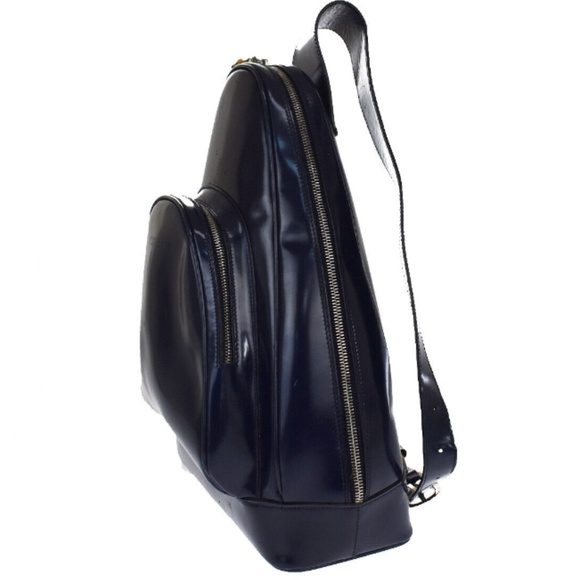 GUCCI Logo Bamboo Shoulder Bag/Backpack Navy Blue Leather Made In Italy - Picture 2 of 9